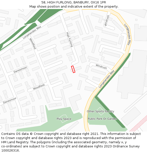 58, HIGH FURLONG, BANBURY, OX16 1PR: Location map and indicative extent of plot
