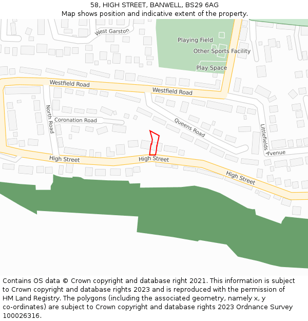 58, HIGH STREET, BANWELL, BS29 6AG: Location map and indicative extent of plot
