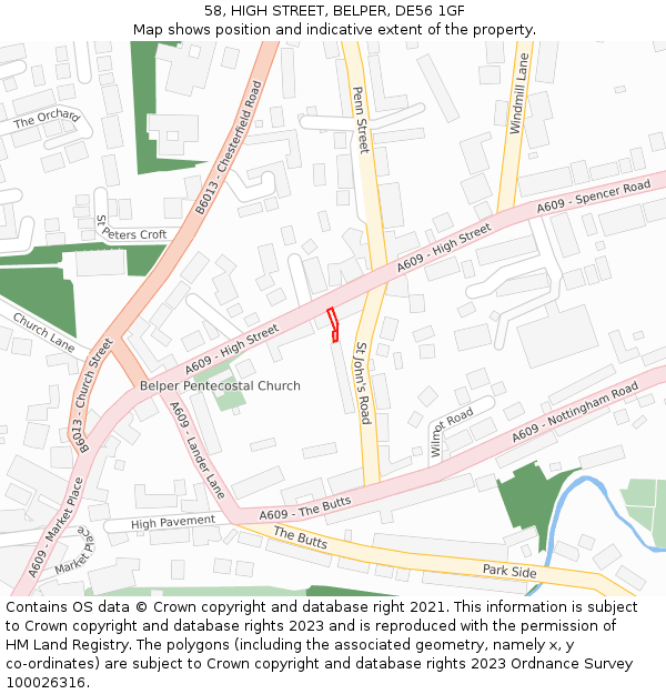 58, HIGH STREET, BELPER, DE56 1GF: Location map and indicative extent of plot