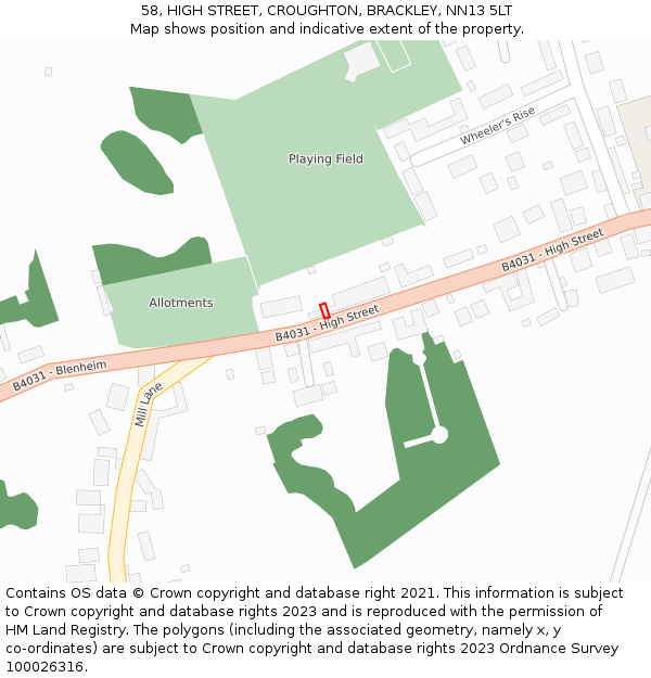 58, HIGH STREET, CROUGHTON, BRACKLEY, NN13 5LT: Location map and indicative extent of plot