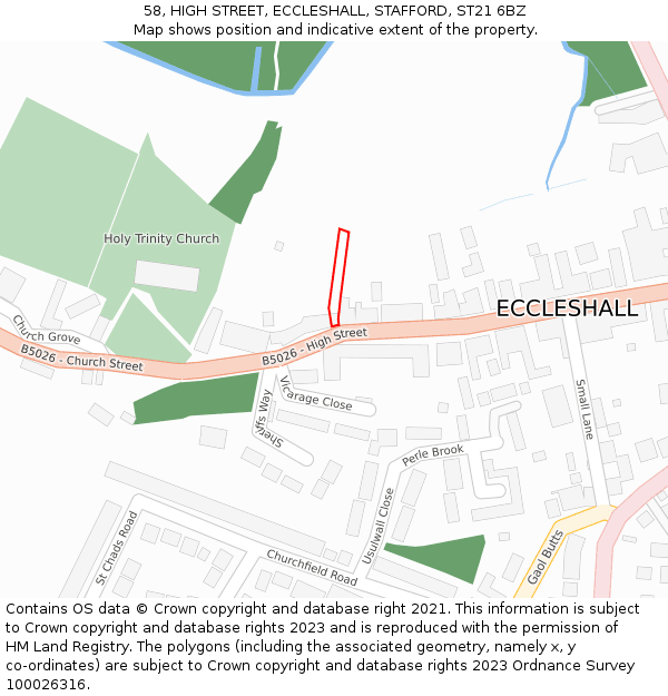 58, HIGH STREET, ECCLESHALL, STAFFORD, ST21 6BZ: Location map and indicative extent of plot