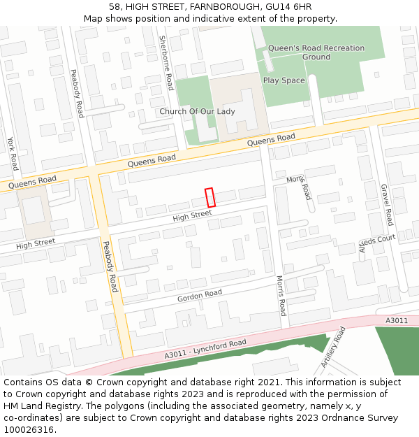 58, HIGH STREET, FARNBOROUGH, GU14 6HR: Location map and indicative extent of plot