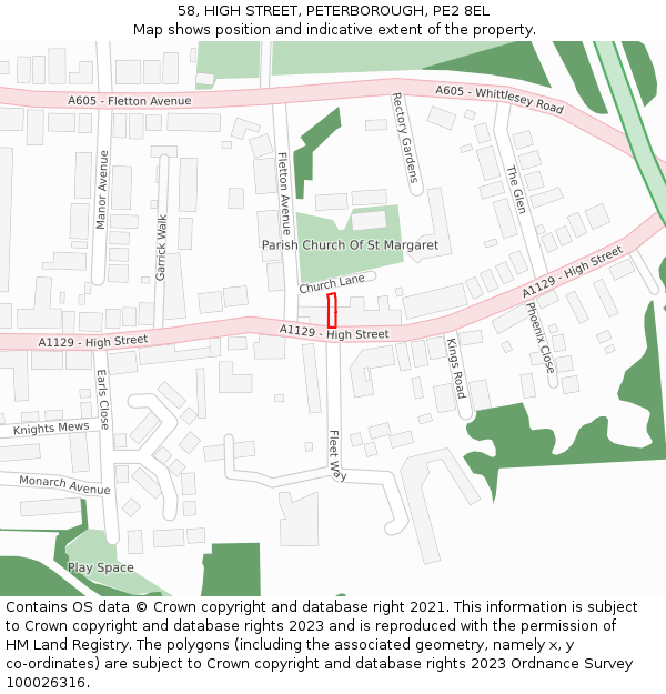 58, HIGH STREET, PETERBOROUGH, PE2 8EL: Location map and indicative extent of plot