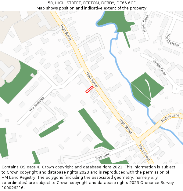 58, HIGH STREET, REPTON, DERBY, DE65 6GF: Location map and indicative extent of plot