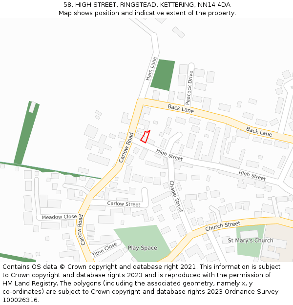 58, HIGH STREET, RINGSTEAD, KETTERING, NN14 4DA: Location map and indicative extent of plot