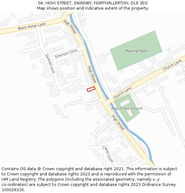58, HIGH STREET, SWAINBY, NORTHALLERTON, DL6 3EG: Location map and indicative extent of plot