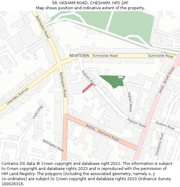 58, HIGHAM ROAD, CHESHAM, HP5 2AF: Location map and indicative extent of plot