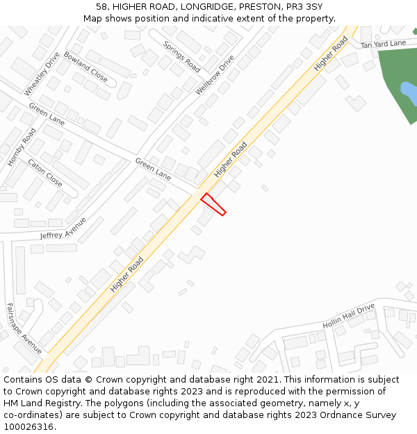 58, HIGHER ROAD, LONGRIDGE, PRESTON, PR3 3SY: Location map and indicative extent of plot