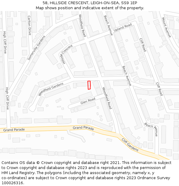 58, HILLSIDE CRESCENT, LEIGH-ON-SEA, SS9 1EP: Location map and indicative extent of plot