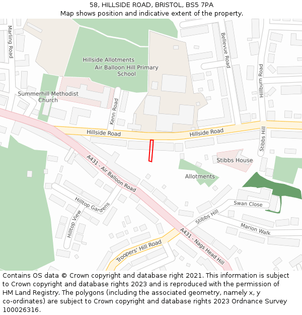 58, HILLSIDE ROAD, BRISTOL, BS5 7PA: Location map and indicative extent of plot