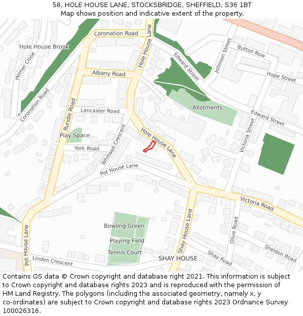 58, HOLE HOUSE LANE, STOCKSBRIDGE, SHEFFIELD, S36 1BT: Location map and indicative extent of plot