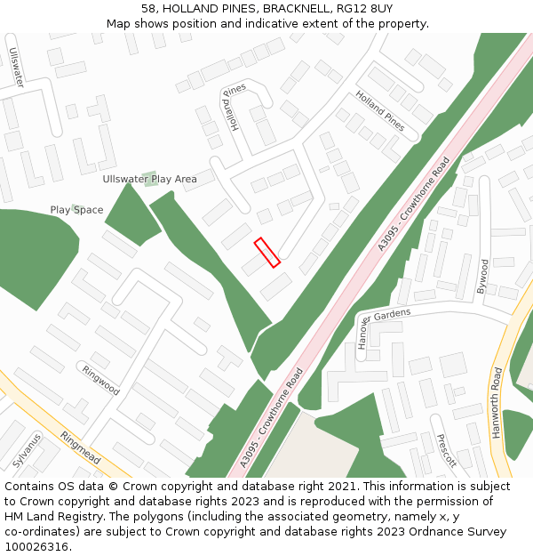 58, HOLLAND PINES, BRACKNELL, RG12 8UY: Location map and indicative extent of plot