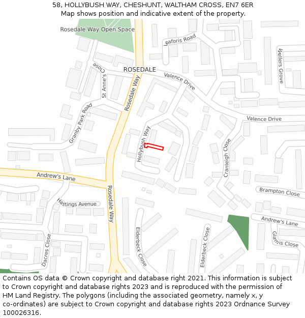 58, HOLLYBUSH WAY, CHESHUNT, WALTHAM CROSS, EN7 6ER: Location map and indicative extent of plot