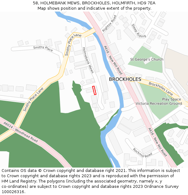 58, HOLMEBANK MEWS, BROCKHOLES, HOLMFIRTH, HD9 7EA: Location map and indicative extent of plot