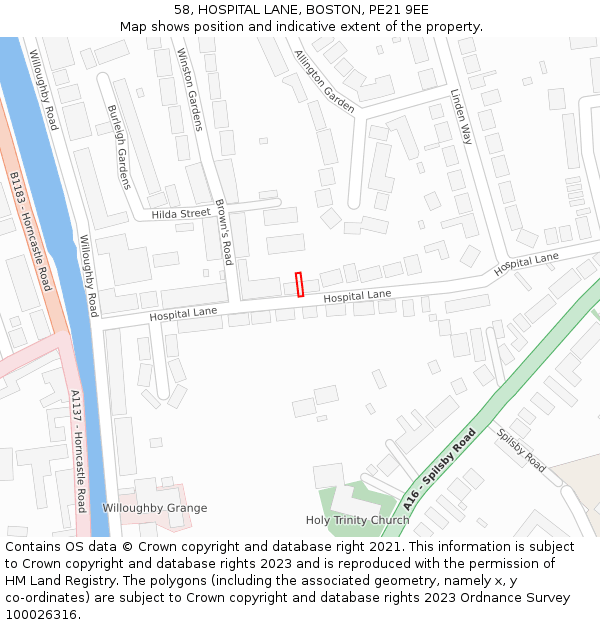 58, HOSPITAL LANE, BOSTON, PE21 9EE: Location map and indicative extent of plot