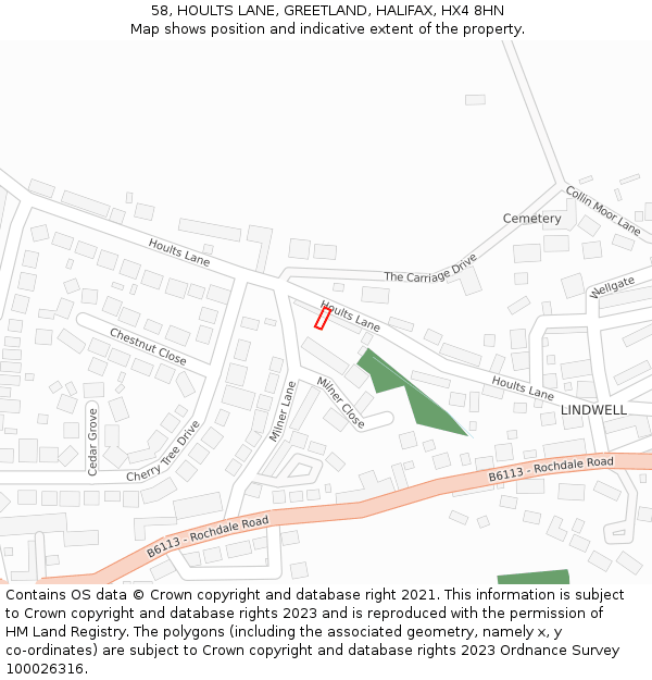 58, HOULTS LANE, GREETLAND, HALIFAX, HX4 8HN: Location map and indicative extent of plot