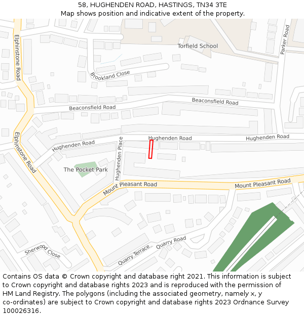 58, HUGHENDEN ROAD, HASTINGS, TN34 3TE: Location map and indicative extent of plot