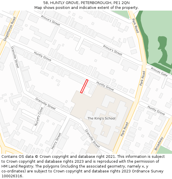 58, HUNTLY GROVE, PETERBOROUGH, PE1 2QN: Location map and indicative extent of plot