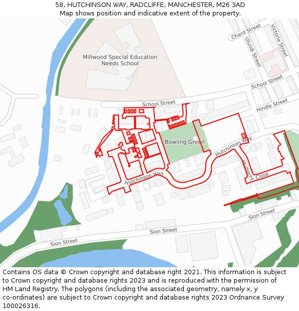 58, HUTCHINSON WAY, RADCLIFFE, MANCHESTER, M26 3AD: Location map and indicative extent of plot