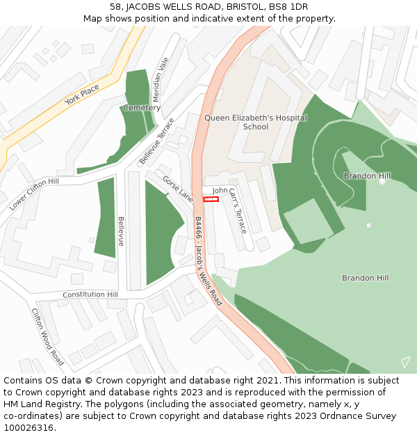 58, JACOBS WELLS ROAD, BRISTOL, BS8 1DR: Location map and indicative extent of plot