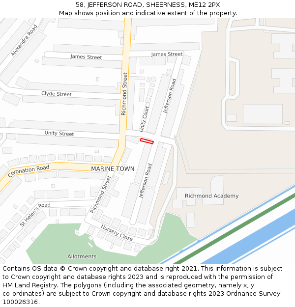 58, JEFFERSON ROAD, SHEERNESS, ME12 2PX: Location map and indicative extent of plot