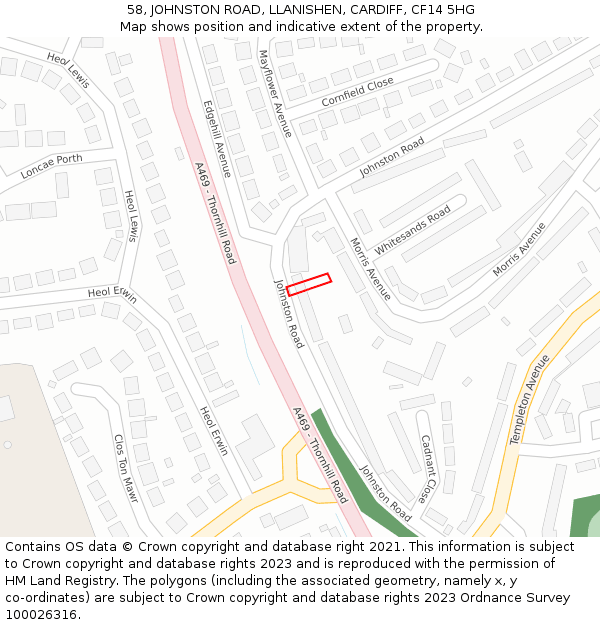 58, JOHNSTON ROAD, LLANISHEN, CARDIFF, CF14 5HG: Location map and indicative extent of plot