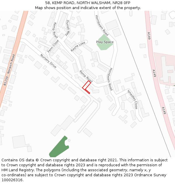 58, KEMP ROAD, NORTH WALSHAM, NR28 0FP: Location map and indicative extent of plot