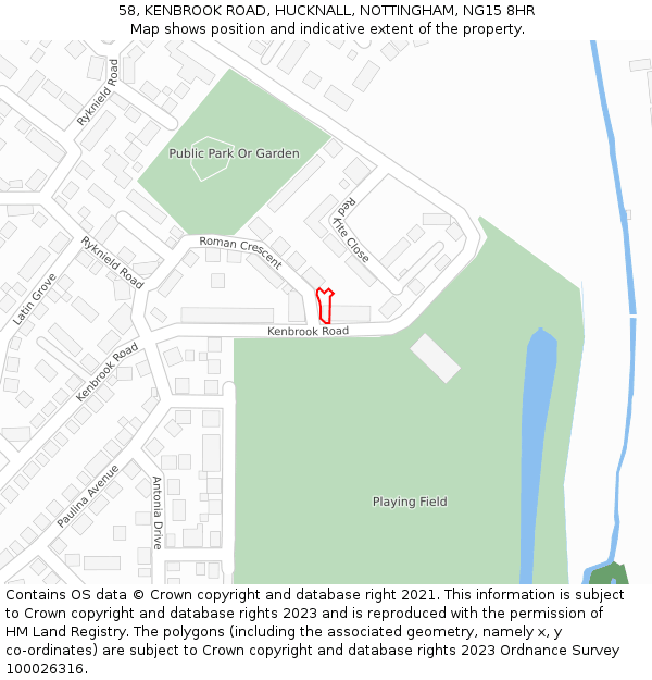 58, KENBROOK ROAD, HUCKNALL, NOTTINGHAM, NG15 8HR: Location map and indicative extent of plot