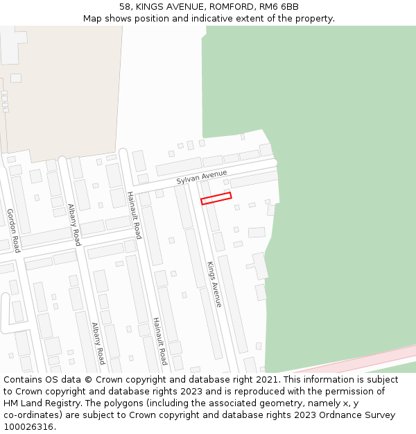 58, KINGS AVENUE, ROMFORD, RM6 6BB: Location map and indicative extent of plot