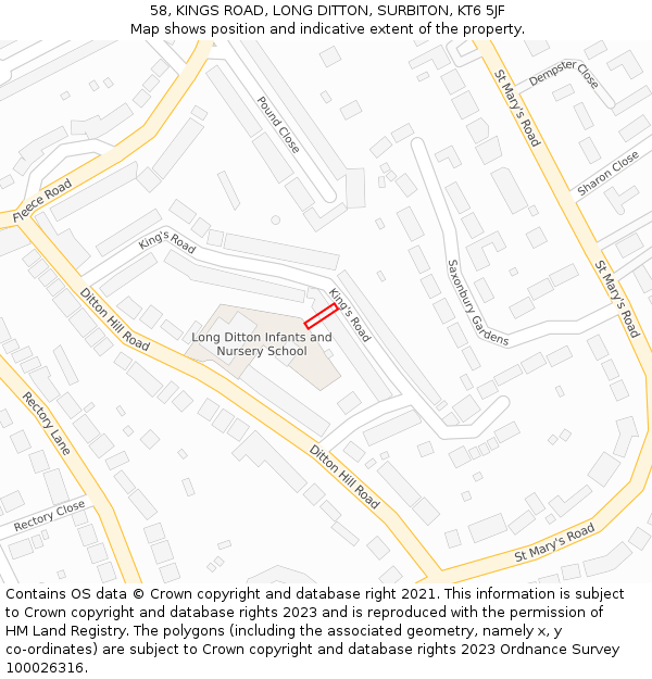 58, KINGS ROAD, LONG DITTON, SURBITON, KT6 5JF: Location map and indicative extent of plot