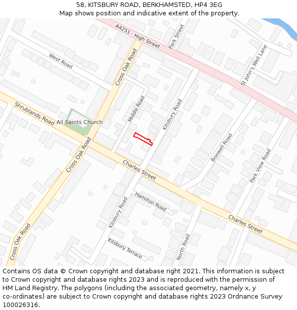 58, KITSBURY ROAD, BERKHAMSTED, HP4 3EG: Location map and indicative extent of plot