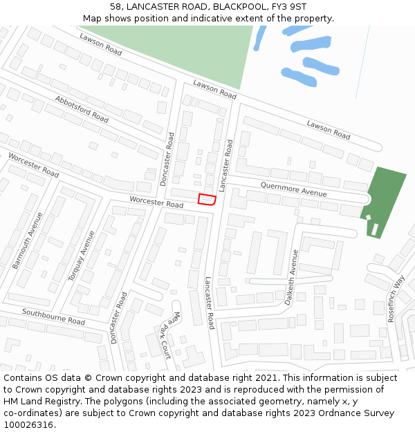 58, LANCASTER ROAD, BLACKPOOL, FY3 9ST: Location map and indicative extent of plot