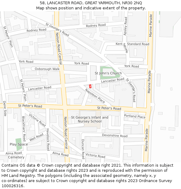 58, LANCASTER ROAD, GREAT YARMOUTH, NR30 2NQ: Location map and indicative extent of plot