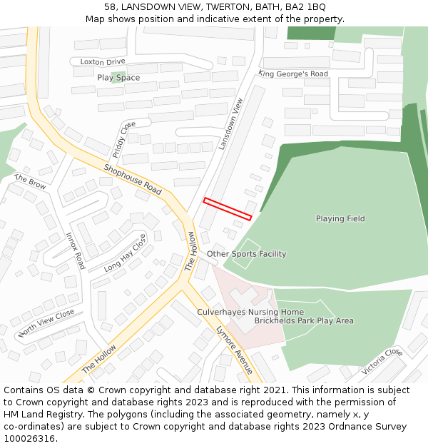 58, LANSDOWN VIEW, TWERTON, BATH, BA2 1BQ: Location map and indicative extent of plot