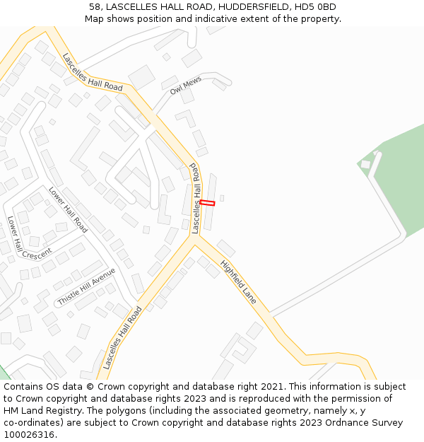 58, LASCELLES HALL ROAD, HUDDERSFIELD, HD5 0BD: Location map and indicative extent of plot