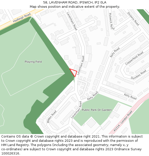58, LAVENHAM ROAD, IPSWICH, IP2 0LA: Location map and indicative extent of plot