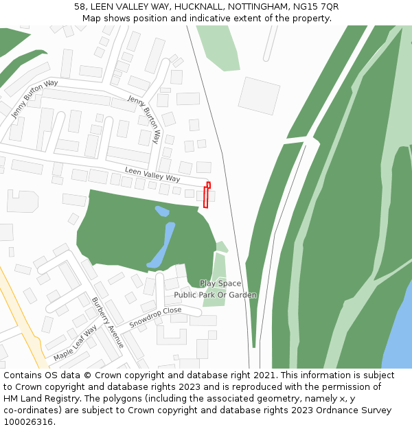 58, LEEN VALLEY WAY, HUCKNALL, NOTTINGHAM, NG15 7QR: Location map and indicative extent of plot