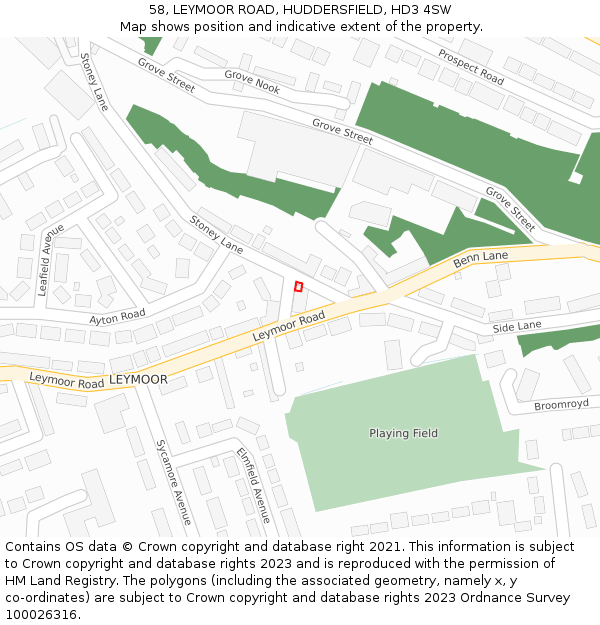 58, LEYMOOR ROAD, HUDDERSFIELD, HD3 4SW: Location map and indicative extent of plot
