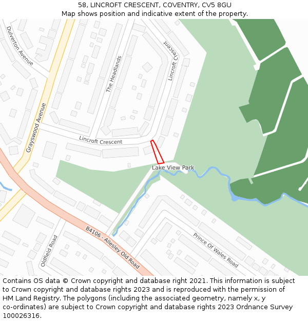 58, LINCROFT CRESCENT, COVENTRY, CV5 8GU: Location map and indicative extent of plot