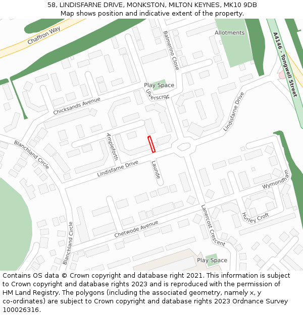 58, LINDISFARNE DRIVE, MONKSTON, MILTON KEYNES, MK10 9DB: Location map and indicative extent of plot