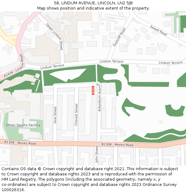 58, LINDUM AVENUE, LINCOLN, LN2 5JB: Location map and indicative extent of plot