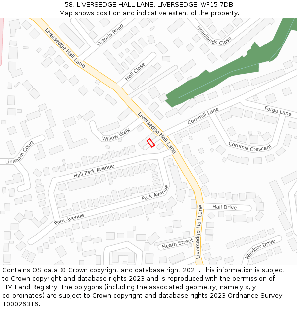 58, LIVERSEDGE HALL LANE, LIVERSEDGE, WF15 7DB: Location map and indicative extent of plot