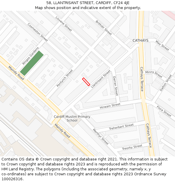 58, LLANTRISANT STREET, CARDIFF, CF24 4JE: Location map and indicative extent of plot