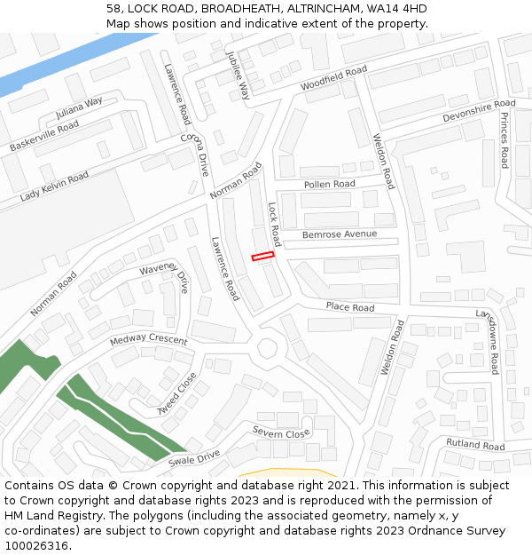 58, LOCK ROAD, BROADHEATH, ALTRINCHAM, WA14 4HD: Location map and indicative extent of plot