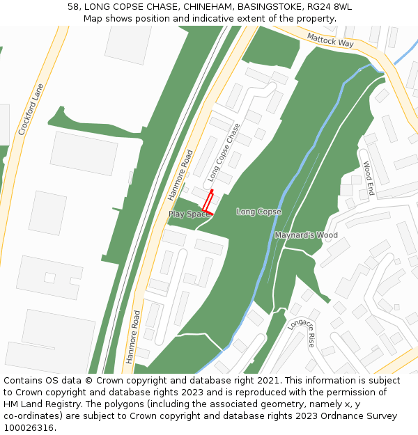 58, LONG COPSE CHASE, CHINEHAM, BASINGSTOKE, RG24 8WL: Location map and indicative extent of plot