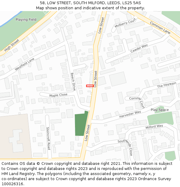 58, LOW STREET, SOUTH MILFORD, LEEDS, LS25 5AS: Location map and indicative extent of plot
