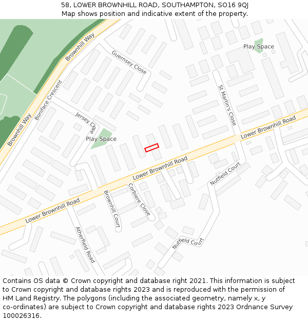 58, LOWER BROWNHILL ROAD, SOUTHAMPTON, SO16 9QJ: Location map and indicative extent of plot