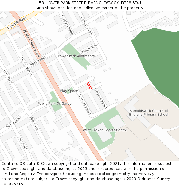 58, LOWER PARK STREET, BARNOLDSWICK, BB18 5DU: Location map and indicative extent of plot