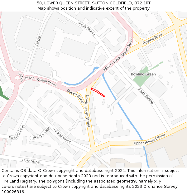 58, LOWER QUEEN STREET, SUTTON COLDFIELD, B72 1RT: Location map and indicative extent of plot