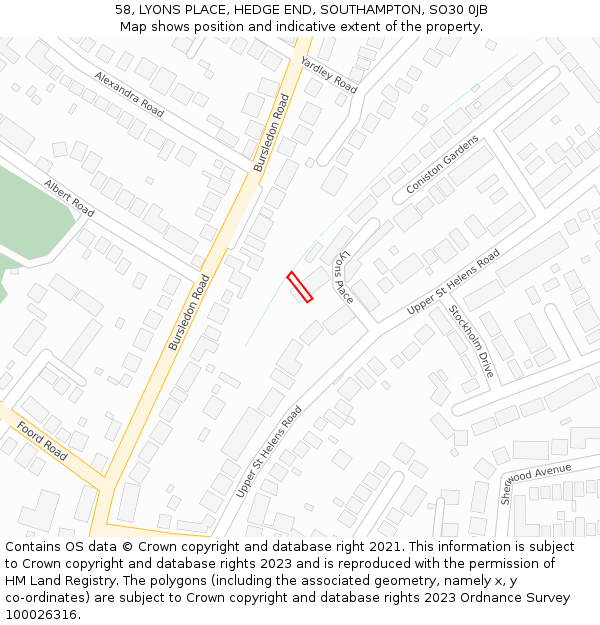 58, LYONS PLACE, HEDGE END, SOUTHAMPTON, SO30 0JB: Location map and indicative extent of plot